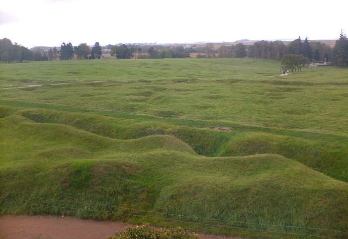 The trenchlines and shell holes that still mark the lanscape