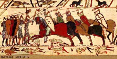 A section shoing the Battle of Hastings. To view the full tapestry, click here: