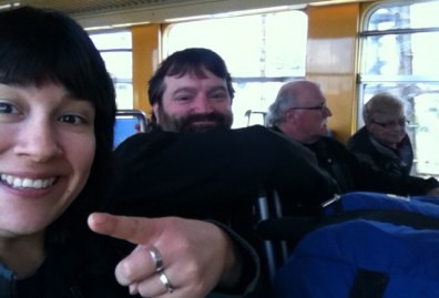 Us on the train from CDG Airport to Paris